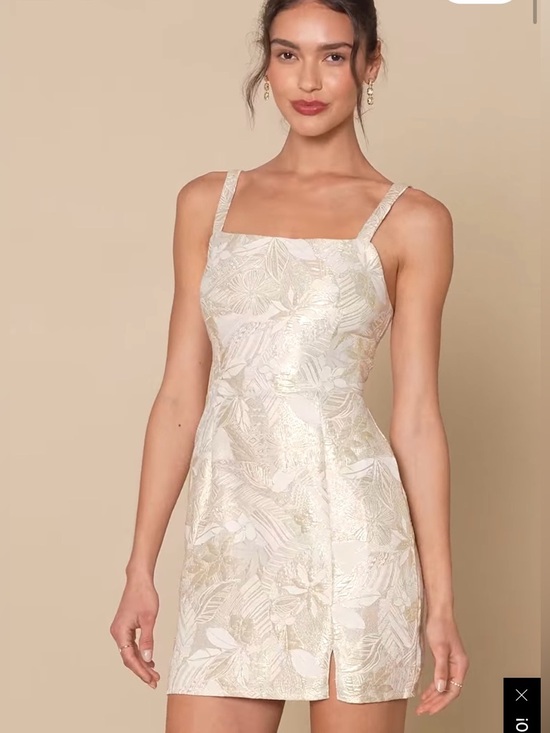 Lulus Dresses & Skirts - Lulus Shine for Us Cream Metallic Tropical Jacquard Mini Dress Size Small Bridal
